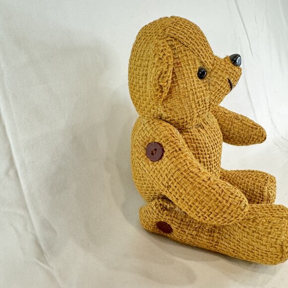Vintage Beige Burlap Jointed Teddy Bear Stuffed Animal 9" Button Joints - Picture 5 of 7